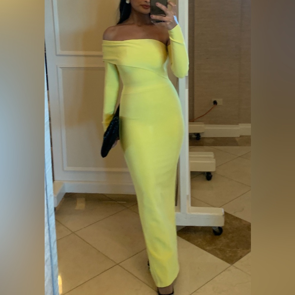House of CB Off-Shoulder Long Sleeve Yellow Dress